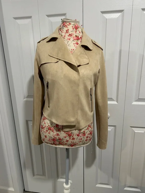 Women's Suede Moto Jacket - Beige - Picture 1 of 5